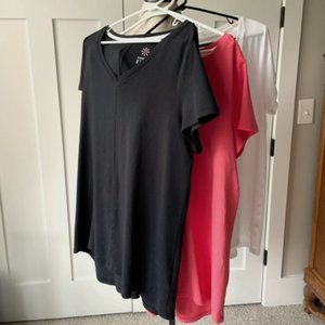 Set of three (black, white, and coral) short sleeve, trapeze hem, summer tunics